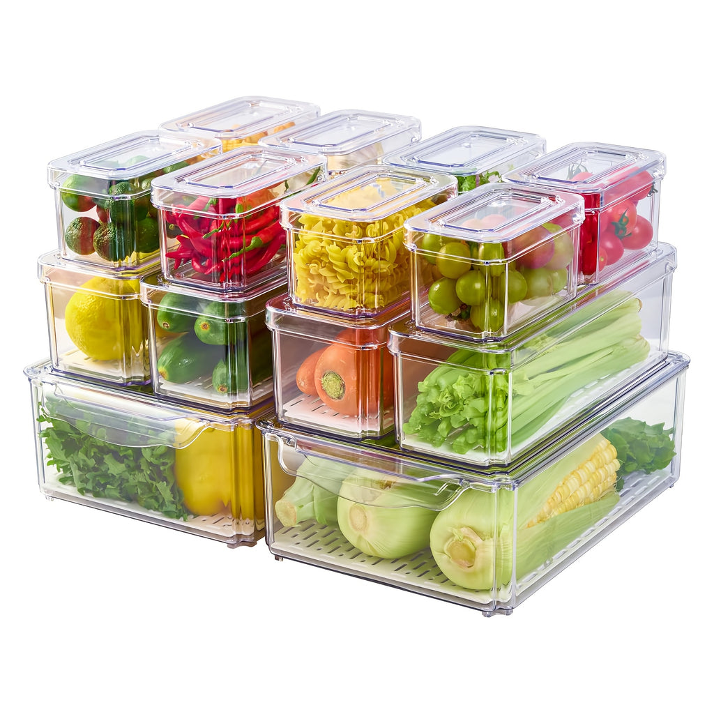 Premium 14 Pack Refrigerator Storage Organizer – easy-access fridge organization, 14 Pack Fridge Organizer Stackable Refrigerator Organizer Bins with Lids Fridge Organizers And Storage, designed for American homes, daily convenience and practical gif