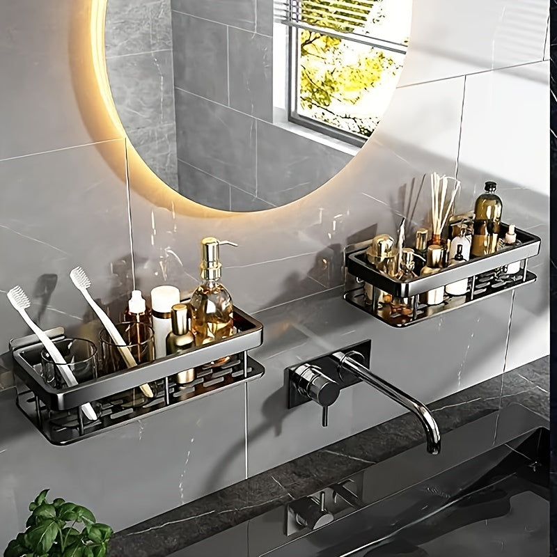 1/2/3pcs Metal Punch-free Bathroom Rack, Thickened, Easy to Install, Multi-piece Bathroom Rack, Punch-free Wall-mounted Storage Rack, Large-capacity Wall-mounted Black And Silvery Multi-function Storage Rack Suitable for Toilets And Bathrooms
