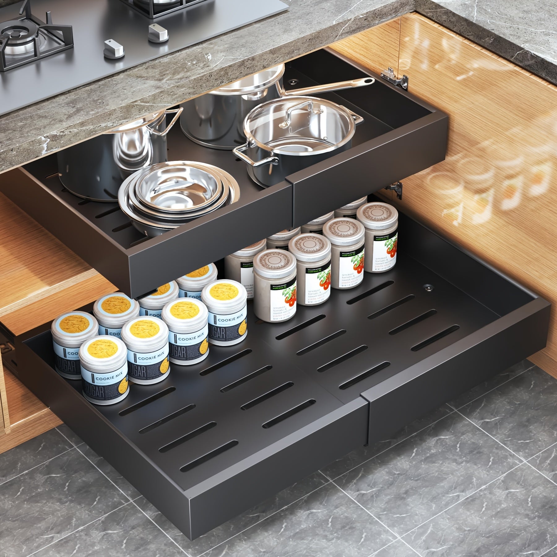 Space-Saving Pull-Out Cabinet Organizer – smooth-access cabinet organization, 4-Pack Expandable Pull-Out Cabinet Organizer Heavy-Duty Carbon Steel Slide-Out Drawer 12 6 -20 5, designed for American homes, daily convenience and practical gifting