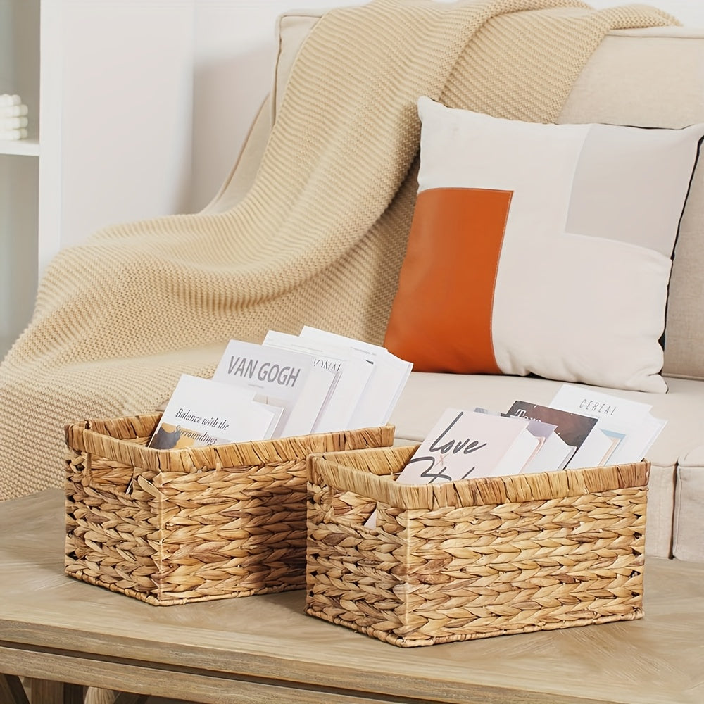 Natural Wicker Storage Basket, Wicker Basket for Organization, Built-in Handle Storage Basket, Wind Chime Holder, Gift, Shelf Baskets