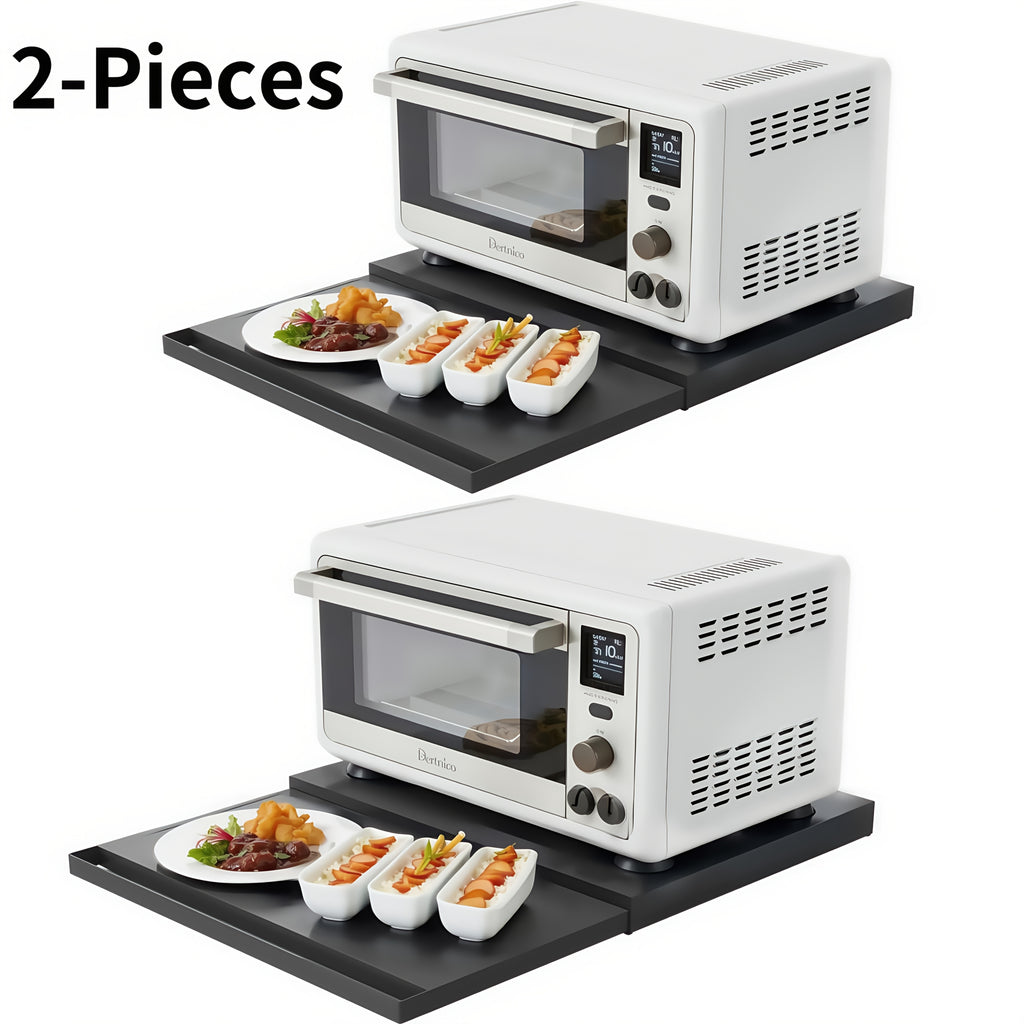 1/2-Pieces Adjustable Metal Pull-Out Rack Organizer - Space-Saving Shelf for Microwave, Oven, Air Fryer & Rice Cooker | Countertop Storage with Hanging Shelf & Drawer Storage, for Coffee Station & Kitchen Appliances (Black/White)