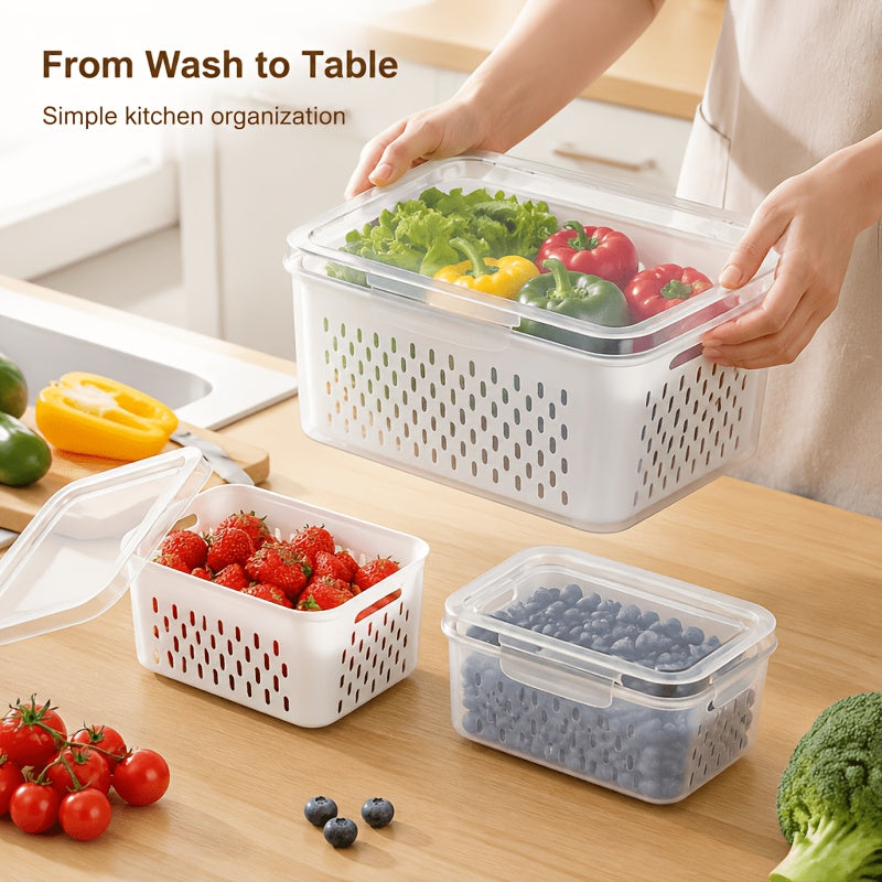 Smart 18/9/6/4pcs Refrigerator Storage Organizer – easy-access fridge organization, 18 9 6 4pcs Set Large Capacity Fruit Storage Containers with Removable Drain Colander, designed for American homes, daily convenience and practical gifting