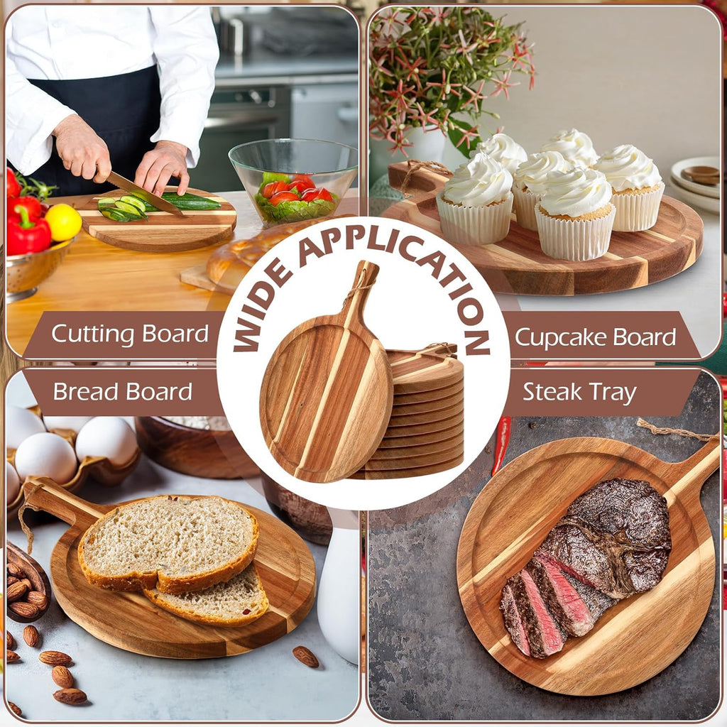 Easy-Access 10/5pcs Kitchen Cutting Board – durable food prep and serving, 10 5pcs Round Wooden Cutting Boards with Handles Wooden Serving Boards Kitchen Chopping Boards, designed for American homes, daily convenience and practical gifting