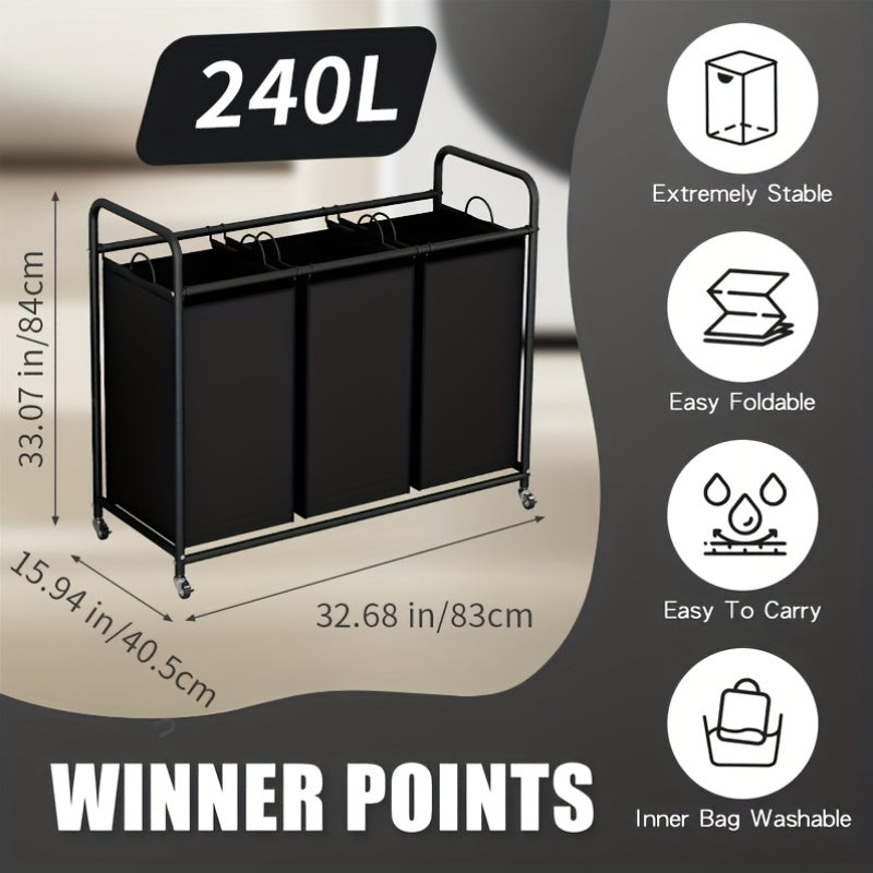Heavy-Duty Adjustable Home Storage Rack – durable multi-purpose storage, Laundry Basket 3-Bag Sorter 63 4gal Laundry Home Decor Hamper Cart With Heavy Duty, designed for American homes, daily convenience and practical gifting