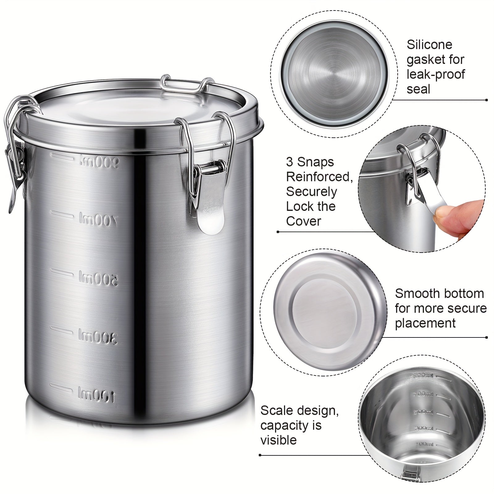 Heavy-Duty 6 Pack Airtight Storage Jar Set – clear reusable pantry storage, 6 Pack 34 Oz Stainless Steel Canisters Set Stainless Steel Airtight Food Storage Containers, designed for American homes, daily convenience and practical gifting