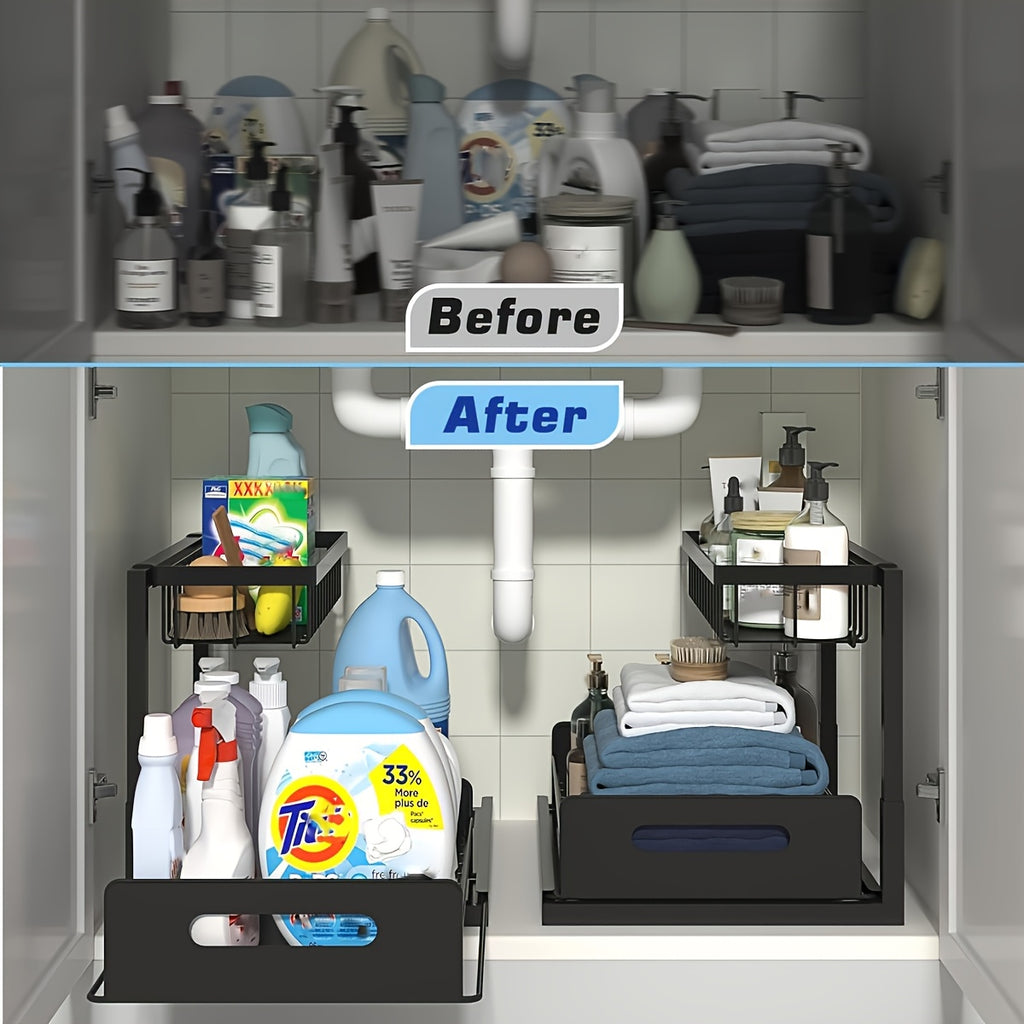 Kitchen Essential – Under Sink Organizer, Pull Out Cabinet Organizer 2 Tier Slide Out Sink Shelf Cabinet Storage Shelves, Under Sink Storage For Kitchen Bathroom Cabinet for Modern US Homes,
