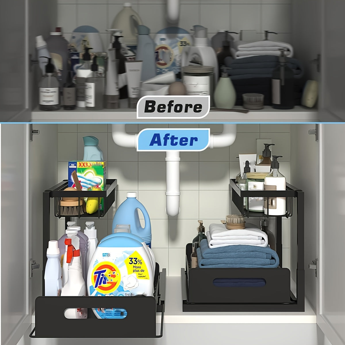 Kitchen Essential – Under Sink Organizer, Pull Out Cabinet Organizer 2 Tier Slide Out Sink Shelf Cabinet Storage Shelves, Under Sink Storage For Kitchen Bathroom Cabinet for Modern US Homes,