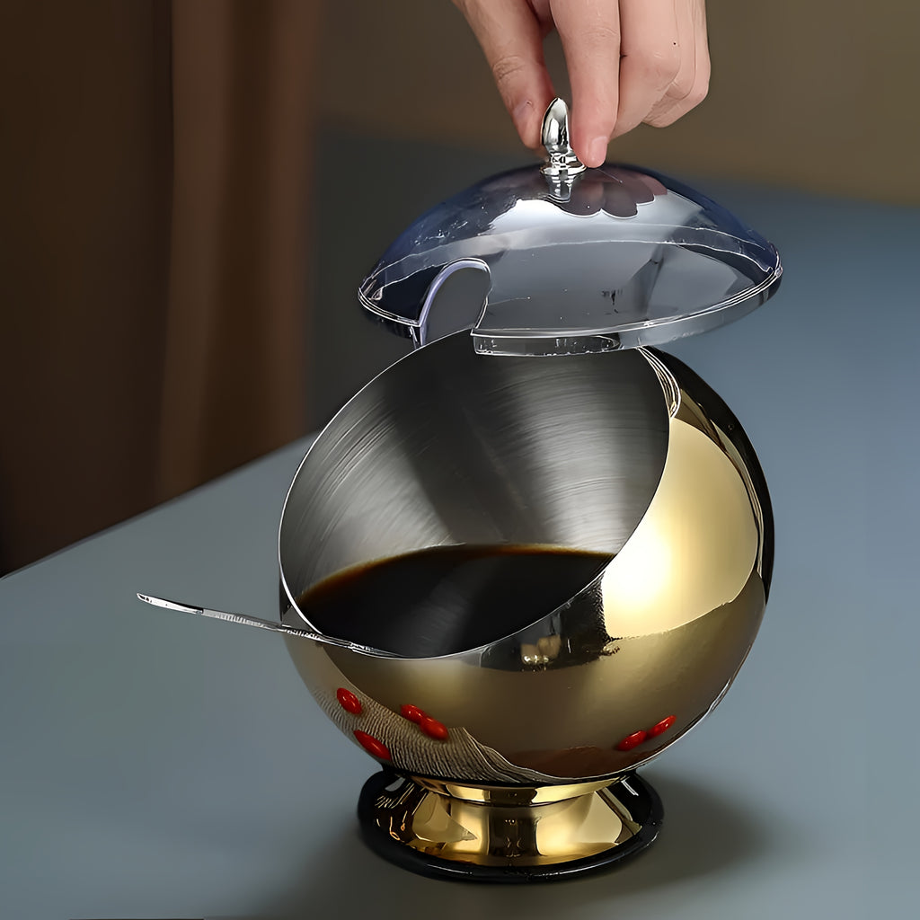 Stainless Steel Slanted Edge Bowl with Base and Lid - Aesthetic Serving Bowl for Condiments, Spices, and Nuts - Food-Safe, Durable, and Versatile for Home and Restaurant Use, Restaurant Tableware | Modern Kitchenware | Durable Kitchen Item