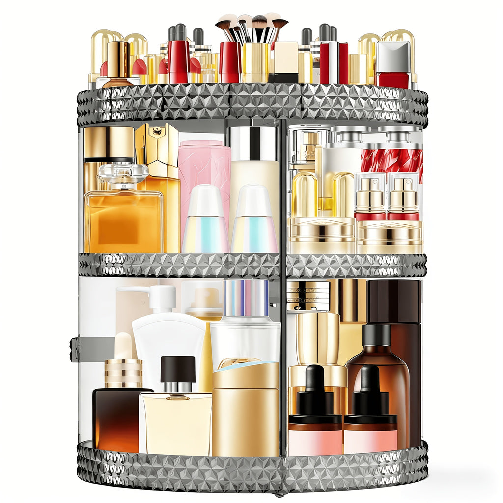 Smart Stackable Home Storage Bins – portable space-saving storage, 360 Degree Rotating Makeup Stand Large Capacity Makeup Product Storage Box 7 Adjustable Layers, designed for American homes, daily convenience and practical gifting