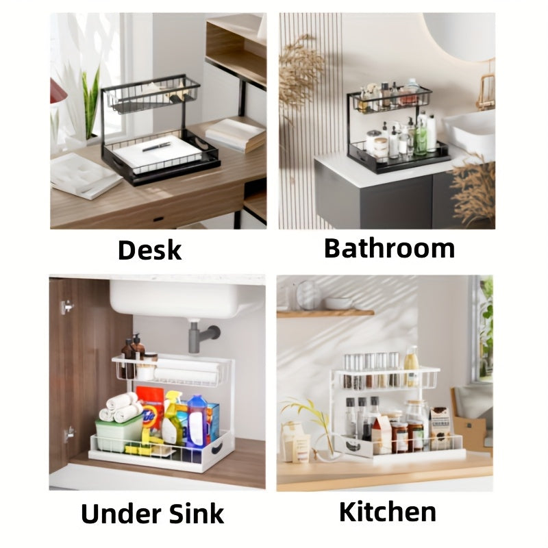 Kitchen Essential – 1/2pcs Kitchen Organizers And Storage, Kitchen Accessories, Utility Racks, Under Sink Organizer, Pull Out Cabinet Organizer, 2 Tier Slide Out Sink Shelf, Cabinet Storage