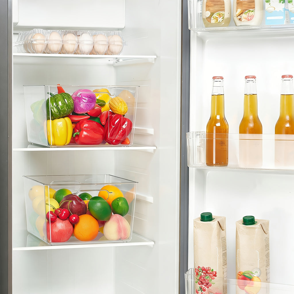 Kitchen Essential – 4/8 Pack Refrigerator Replacement Storage Box, 11 Inchx11 Inch Extra Large Clear Acrylic Organizer Square Containers, Plastic Storage Bins with Handle for Modern US Homes
