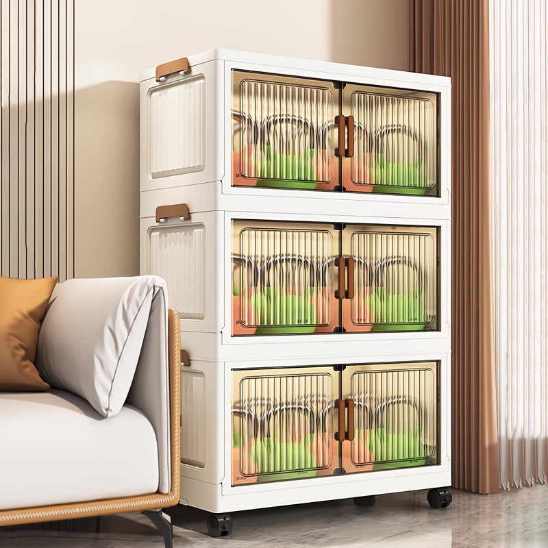 4/5/6 Layers Large-Capacity Stackable Lidded Storage Cabinet with Casters, Portable Foldable Plastic Wardrobe Organizer And Drawer Unit, Multifunctional Rolling Storage Box with Handles for Home Use, for in Living Rooms, Offices, Dormitories