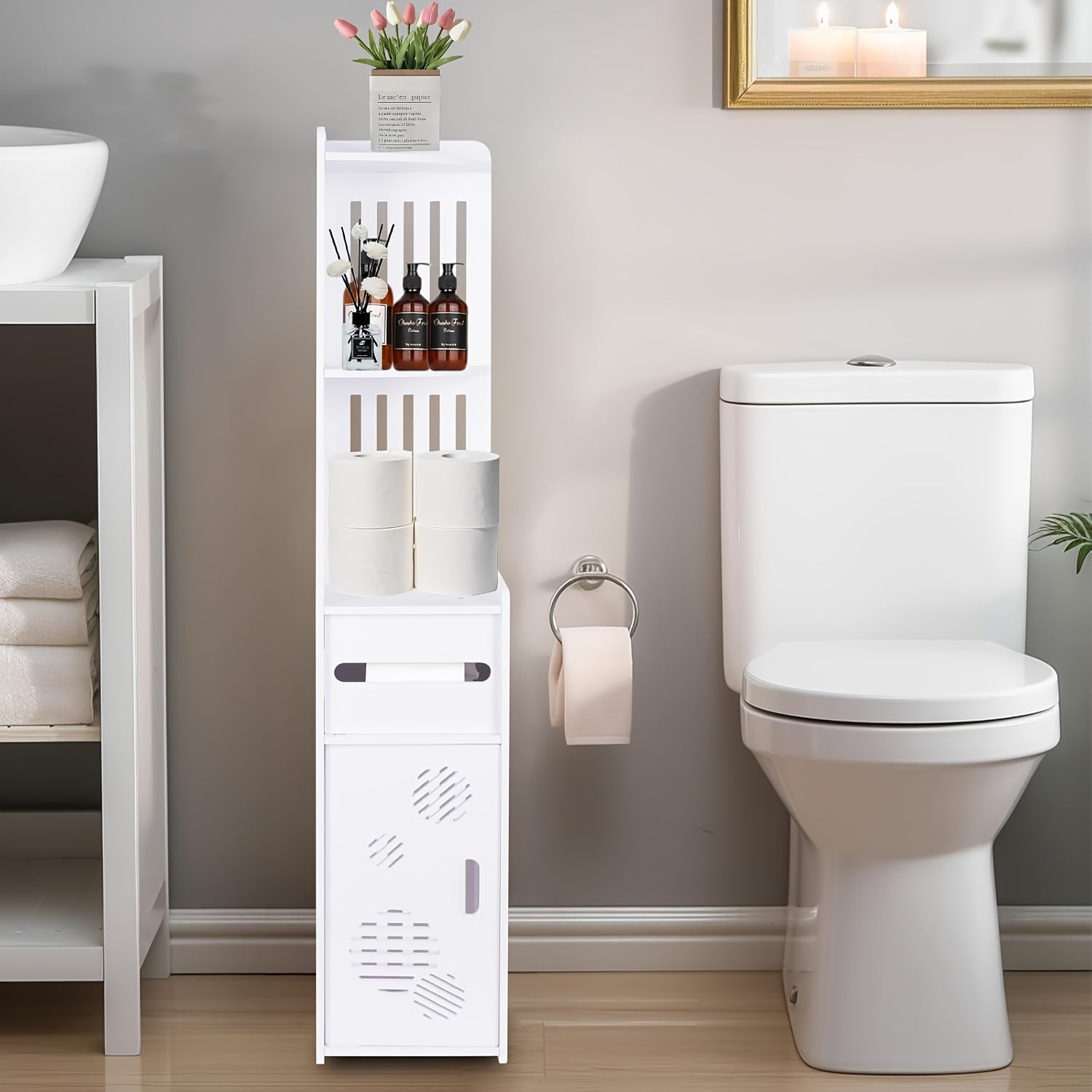1pc Large Capacity Bathroom Organizer, Toilet Paper Holder, Tiered Organizer with Tissue Box, Waterproof And Dustproof Commercial Bathroom Container, Easy to Install, Suitable for Kitchen/Bedroom/Living Room/Dining Room And Businesses
