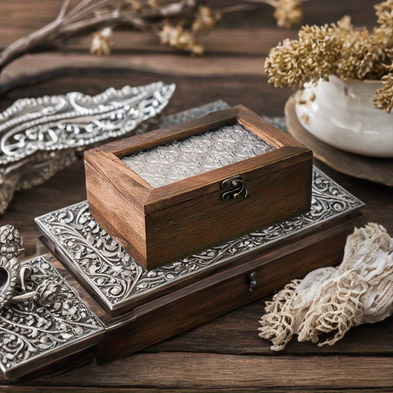 1pc Wooden Storage Box - With Lid - Jewelry Storage Box - Retro Rustic Style - Suitable For Storage Of Accessories, Jewelry And Small Items - Ideal Gift