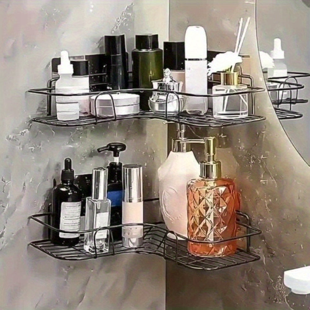 Bathroom Organizer – Anti-Rust Stainless Steel Corner Shower Shelf- Multi-Compartment Wall-Mounted Bathroom Organizer for Shampoo, Toner, and Cosmetics, Space-Saving Design, Durable Black Fi