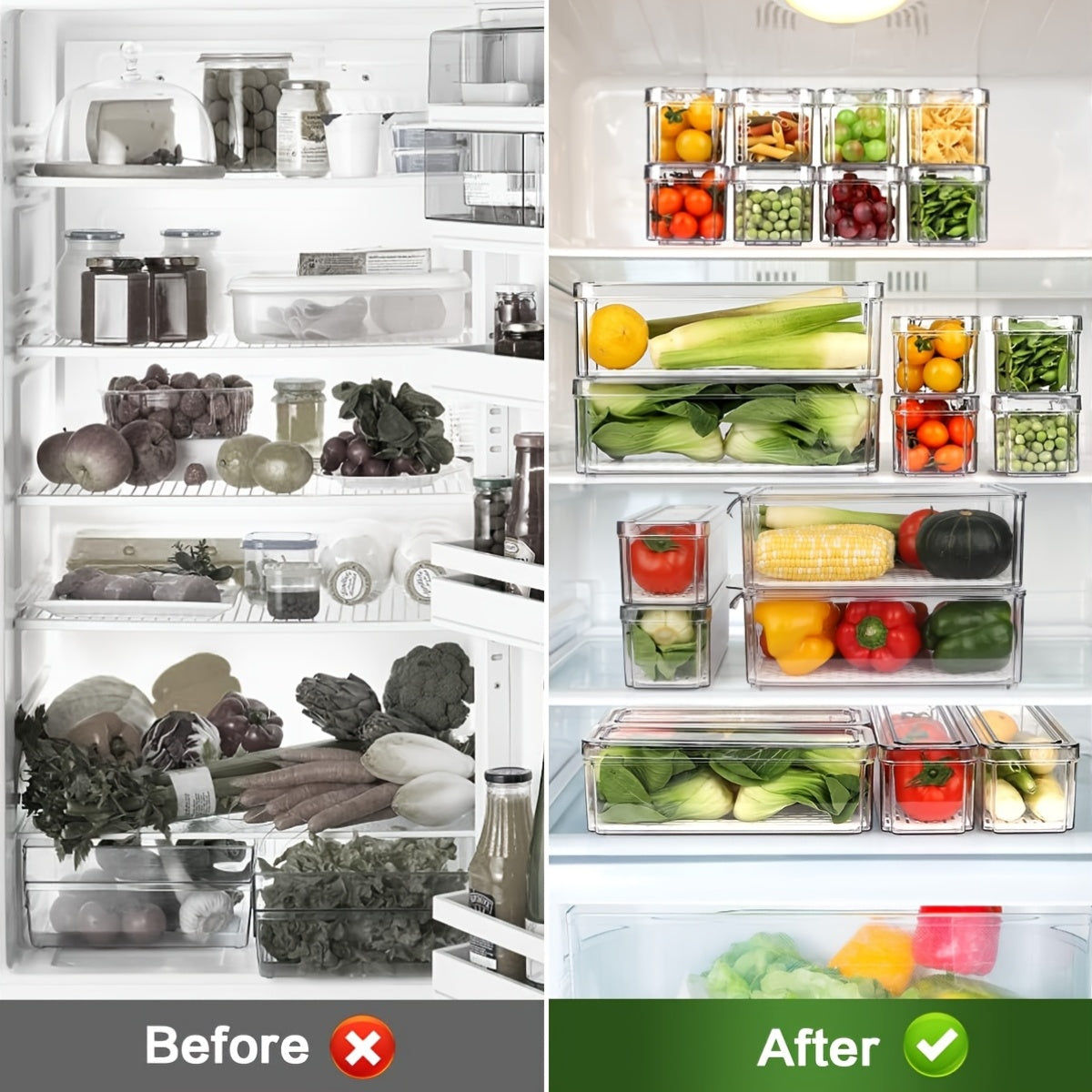 Premium 14 Pack Refrigerator Storage Organizer – easy-access fridge organization, 14 Pack Fridge Organizer Stackable Refrigerator Organizer Bins with Lids Fridge Organizers And Storage, designed for American homes, daily convenience and practical gif