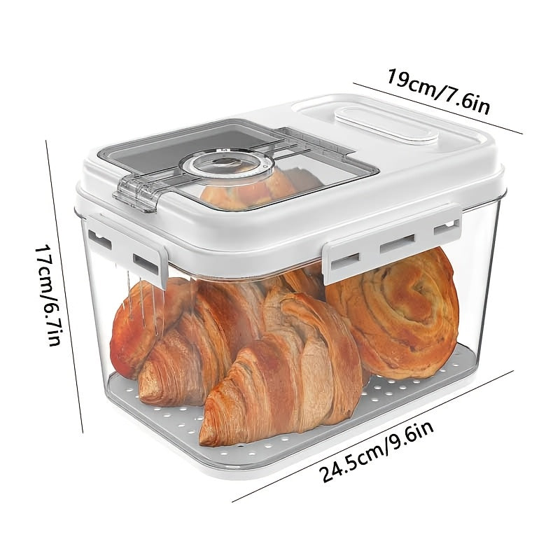 Airtight Bread Storage Container - 1.32-Gallon Flip-Top Bread Box for Kitchen Countertop, Perfect for Homemade Bread, Cookies, Cereal, Fruits, And More, Complimentary Bread Tongs And Measuring Cups, Stylish White Design