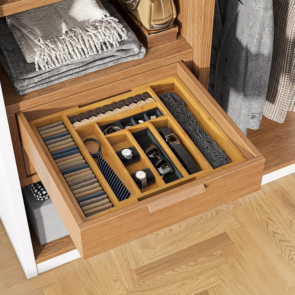 Premium Stackable Storage Drawer – smooth-access cabinet organization, Bamboo Expandable Silverware Drawer Organizer Adjustable Kitchen Utensil Tray for Forks Spoons And Knives, designed for American homes, daily convenience and practical gifting