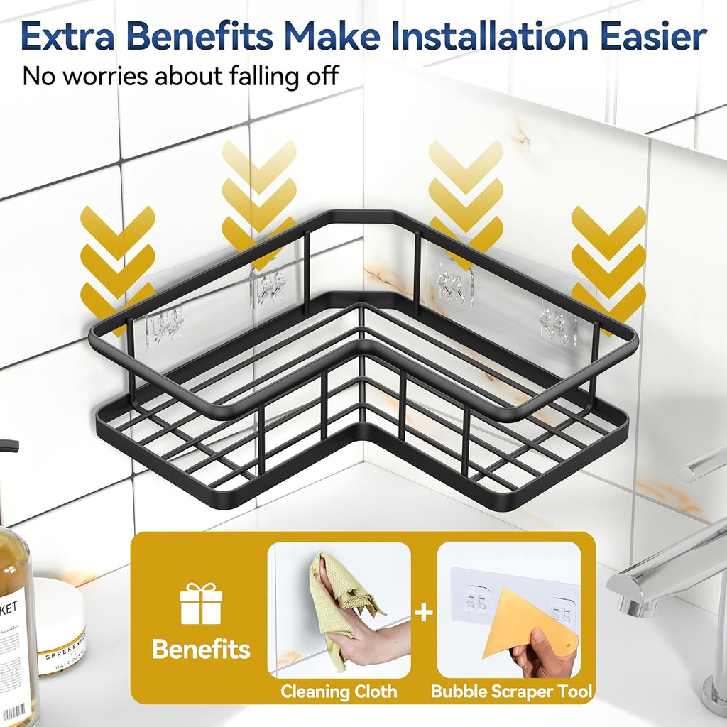 Premium 5pcs Adjustable Home Storage Rack – durable multi-purpose storage, Corner Shower Shelf 5pcs Set Adhesive Mounted Rust-Proof Corner Shower Organizer with Soap Dish, designed for American homes, daily convenience and practical gifting