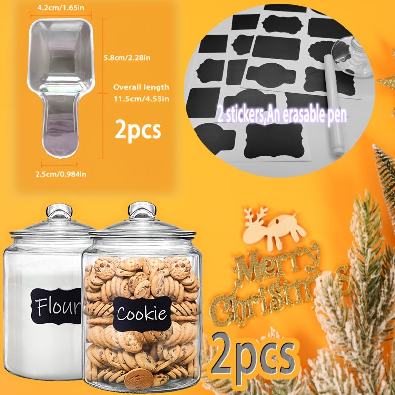 2-Piece Glass Pantry Jar Set with Flip-Top Lid - Reusable Round Container for Cookies, Candy, Pasta - Hand Wash Only