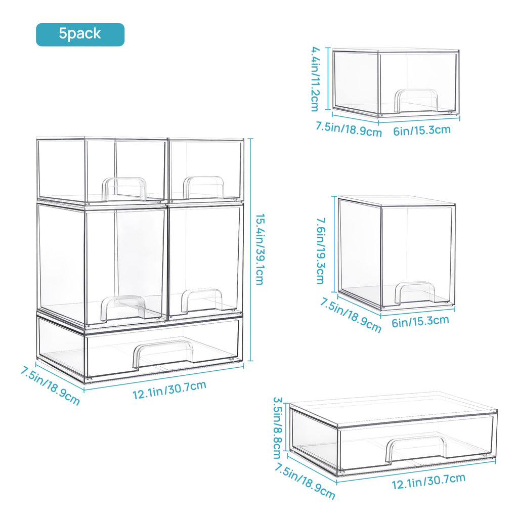 Compact 3/4/5/6 Pack Stackable Storage Drawer – smooth-access cabinet organization, 3 4 5 6 Pack Clear Plastic Organizer Bins Stackable Storage Drawers for Office, designed for American homes, daily convenience and practical gifting