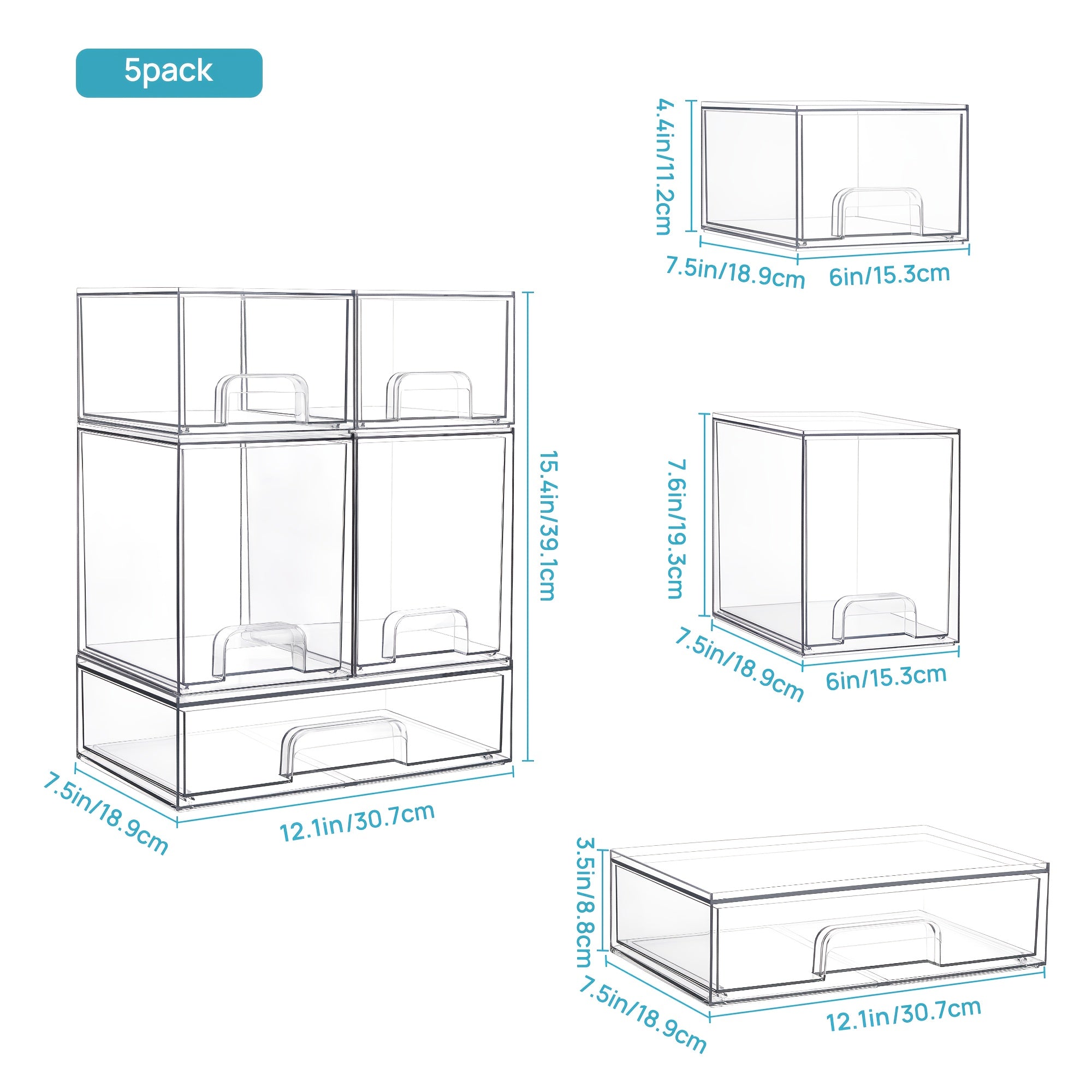 Compact 3/4/5/6 Pack Stackable Storage Drawer – smooth-access cabinet organization, 3 4 5 6 Pack Clear Plastic Organizer Bins Stackable Storage Drawers for Office, designed for American homes, daily convenience and practical gifting