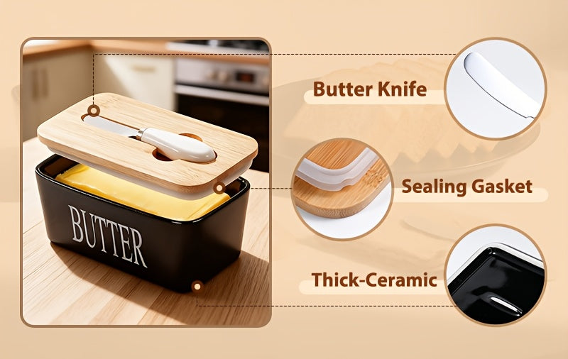 Modern 1pc Butter Dish with Lid – covered refrigerator storage, 1pc Luxury Large Butter Dish with Lid - Ceramic Countertop Keeper with Knife High-Quality, designed for American homes, daily convenience and practical gifting