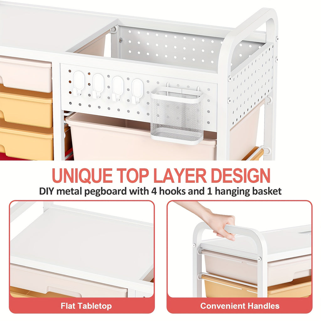 Space-Saving Pull-Out Cabinet Organizer – smooth-access cabinet organization, TOOLF 14-Drawer Rolling Storage Cart with Tabletop Pegboard Mobile Utility Cabinet on Wheels -, designed for American homes, daily convenience and practical gifting