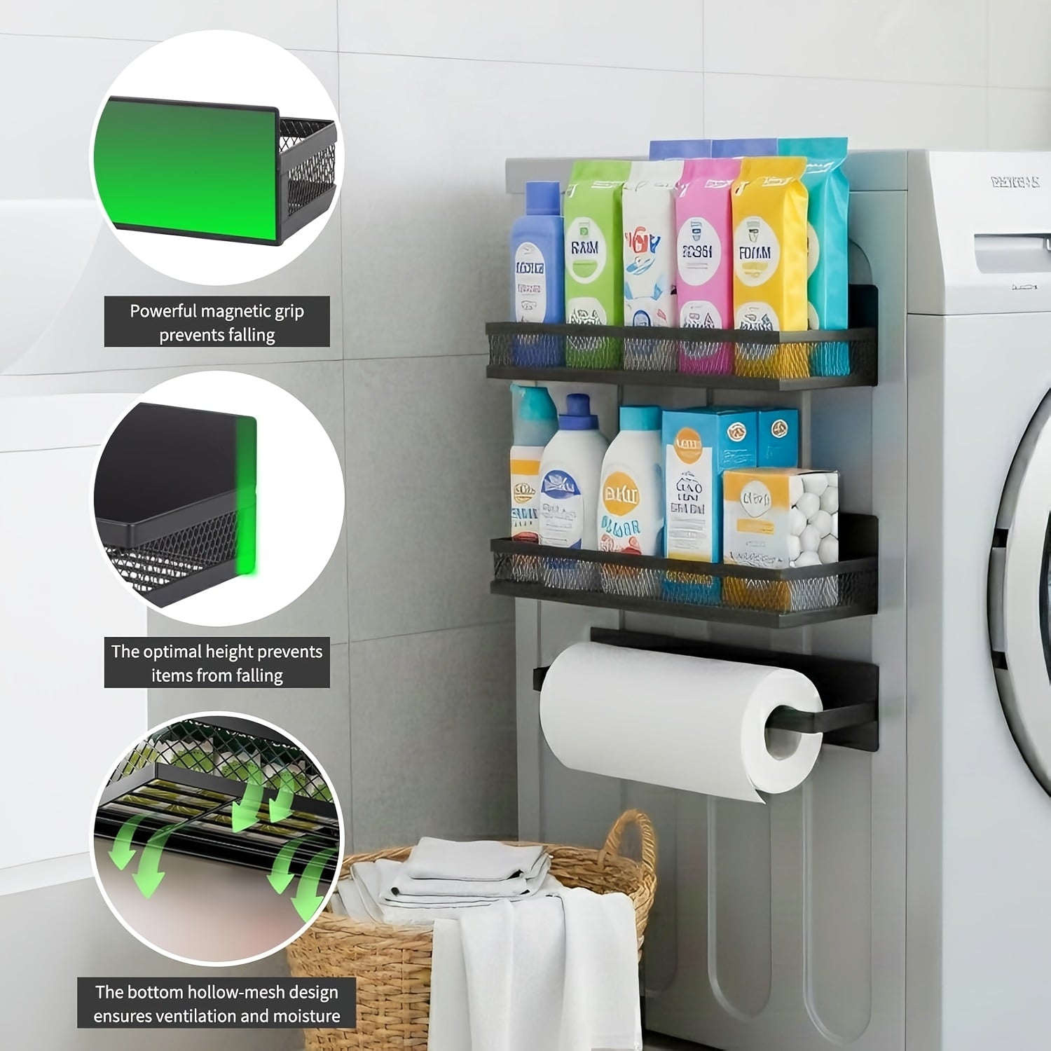 2/3/5pcs Multifunctional Magnetic Refrigerator Spice Organizer Set, Magnetic Kitchen Paper Towel Holder, Magnetic Refrigerator Kitchen, Space Saving Design, Hole-Free Design, Kitchen Accessories, Home Decoration, Utility Shelves
