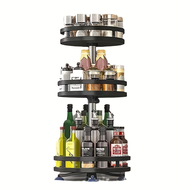 Revolving Kitchen Spice Rack Organizer Rotatable Detachable Turnable Spice Rack Seasoning Organizer Adjustable Height with Suction Cup Feet for Cabinet Kitchen Refrigerator Bathroom Pantry Countertop Vanity (Single Layer)