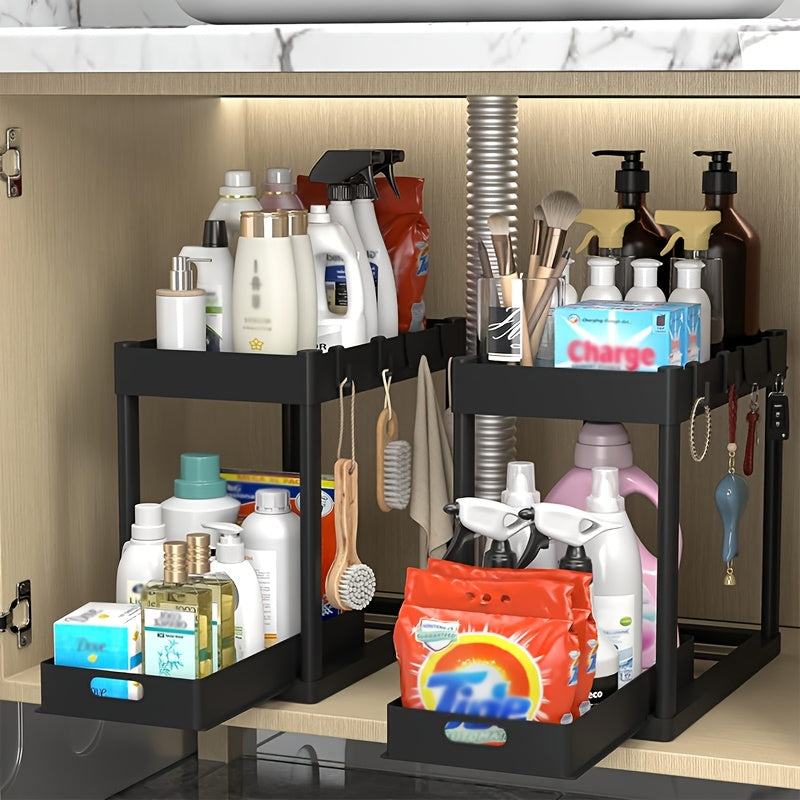 Storage Rack – Multi-Purpose 2pcs Adjustable Kitchen Storage Rack – multi-purpose organization, d
