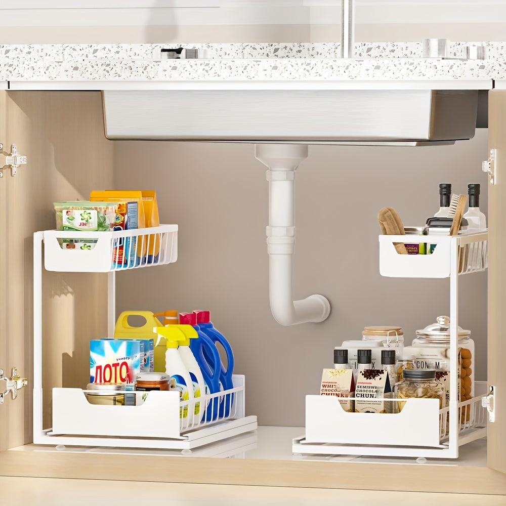Versatile 1pack Pull-Out Cabinet Organizer – smooth-access cabinet organization, 2-Tier Sliding Under Sink Organizer Rack Kitchen Lower Sink Sorting Sliding Pull-out Cabinet Sorting, designed for American homes, daily convenience and practical giftin