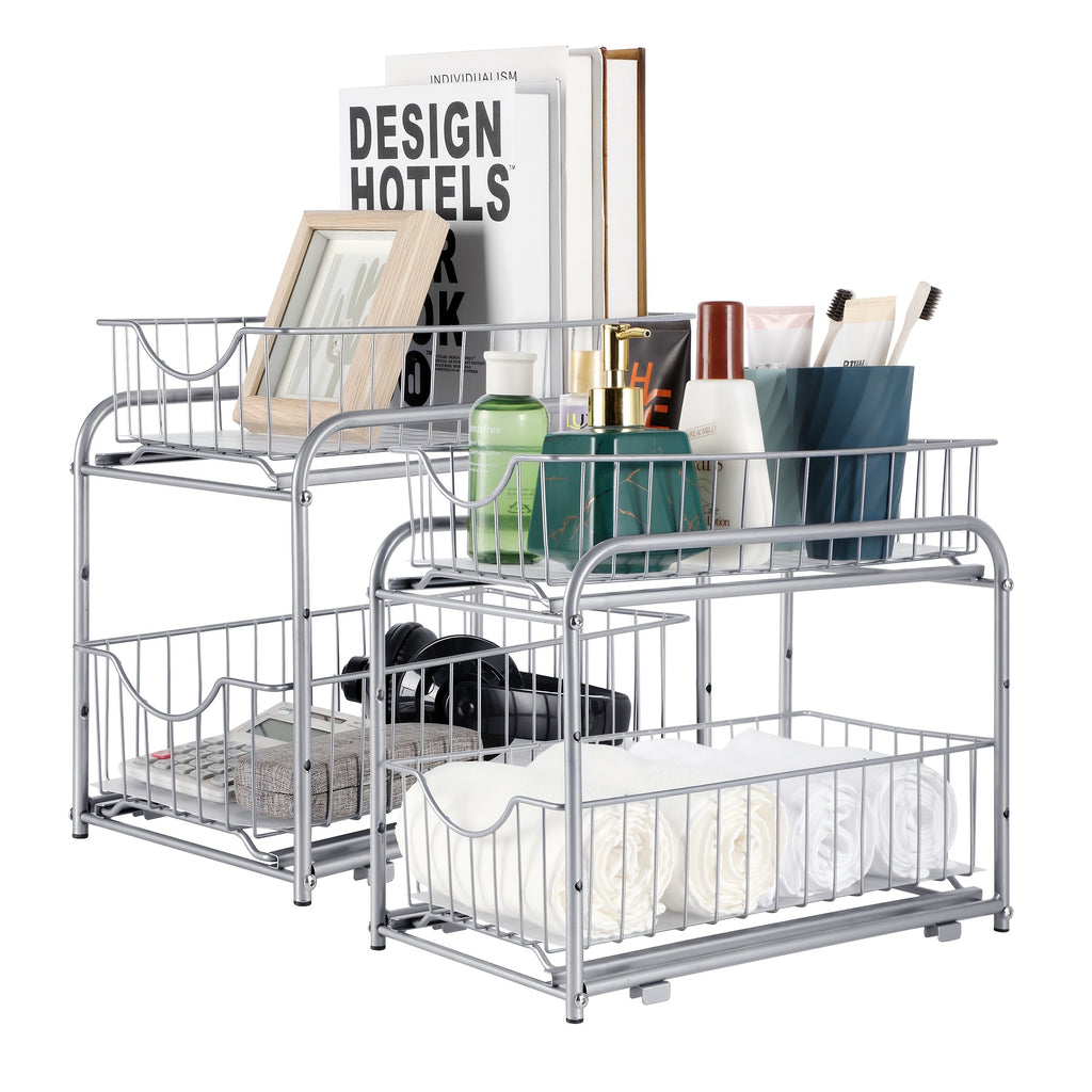 Compact Pull-Out Cabinet Organizer – smooth-access cabinet organization, Pair of Stackable Two-Tier Organizers for Under The Sink Featuring Sliding Drawers And Pull-Out, designed for American homes, daily convenience and practical gifting