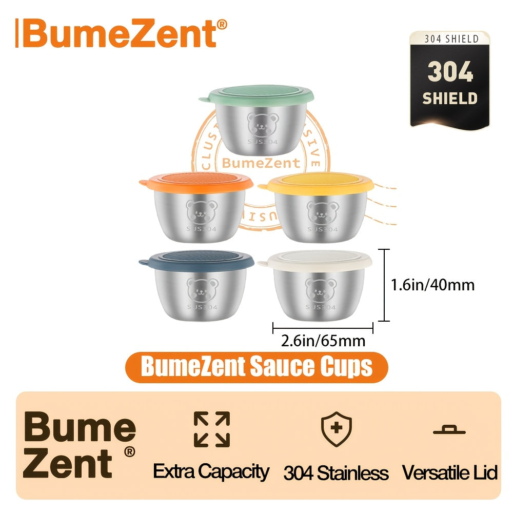 BUMEZENT BZ 10/5pcs Sauce Cups with Lid, Durable 304 Stainless Steel Sauce Cups, Leak-Proof Reusable Small Bowls for Sauce, Dip, Salad Dressing, And Barbecue, Essential Kitchen Additions, Kitchen Additions