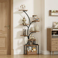 1pc Bookcase with LED Lights, 8-tier Corner Display Stand, 61.5" Multi-functional Metal Display Shelf for Plants, Handicraft, Tree-shaped Plant Shelf for Living Room, Study, Bedroom, Balcony, Entrance, Home Decor, Good Gift Choice