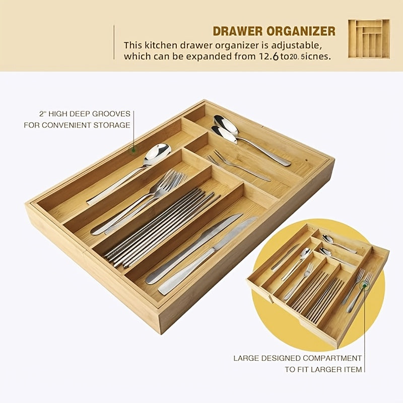 Premium Stackable Storage Drawer – smooth-access cabinet organization, Bamboo Drawer Organizer Expandable - Adjustable Silverware Tray Cutlery And Utensil Holder for Kitchen, designed for American homes, daily convenience and practical gifting