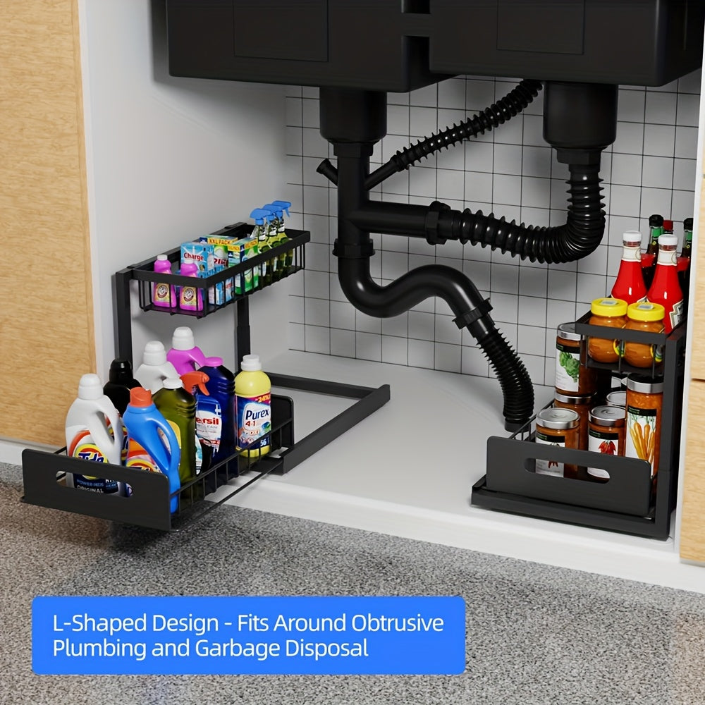 Kitchen Essential – Under Sink Organizers, Metal Pull Out Under Sink Organizers And Storage Shelves with Sliding Drawer, Under Sink Storage for Kitchen, Bathroom (1pack/2pack) for Modern US