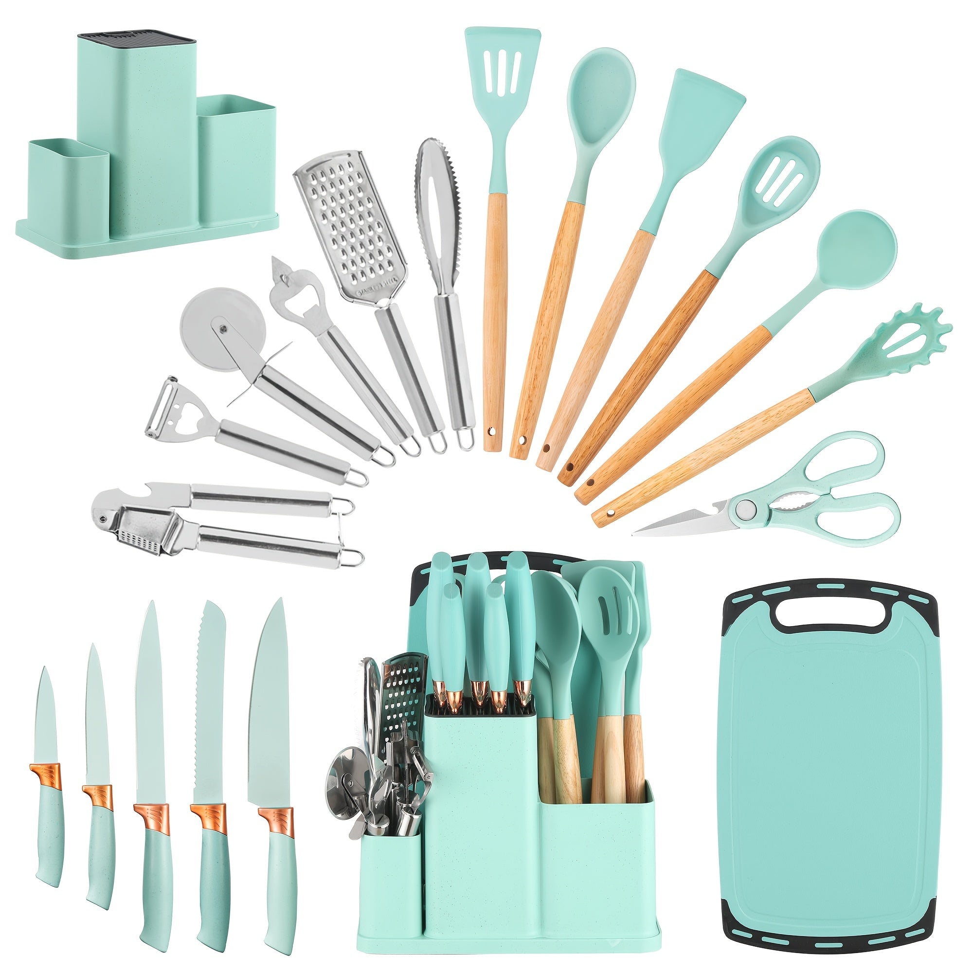 Kitchen Tools – 20pcs Premium Silicone Kitchen Utensil & Knife Set - All-In-One Nonstick Knife Set