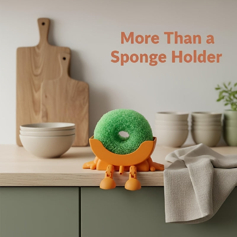 1pc Fun Sponge Stand, 3D Printed Sink Draining Sponge Holder, Cute Sitting Kitchen Caddy Gadgets with Hanging Legs, Countertop Organizer for Sink Edge& Counter Decor, for Daily Cleaning (Design by 3D Print LT)