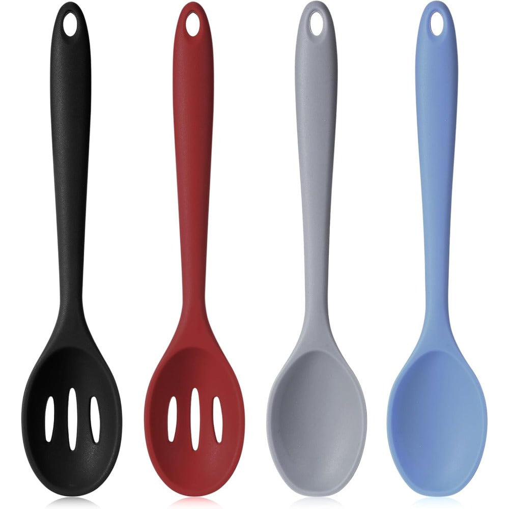 Kitchen Essential – 4pcs Silicone Cooking Spoon Mixing Spoon Durable, Heat Resistant, Non-stick, for Cooking, Baking, Stirring, Essential Kitchen Utensils High-quality Materials Reusable Eas