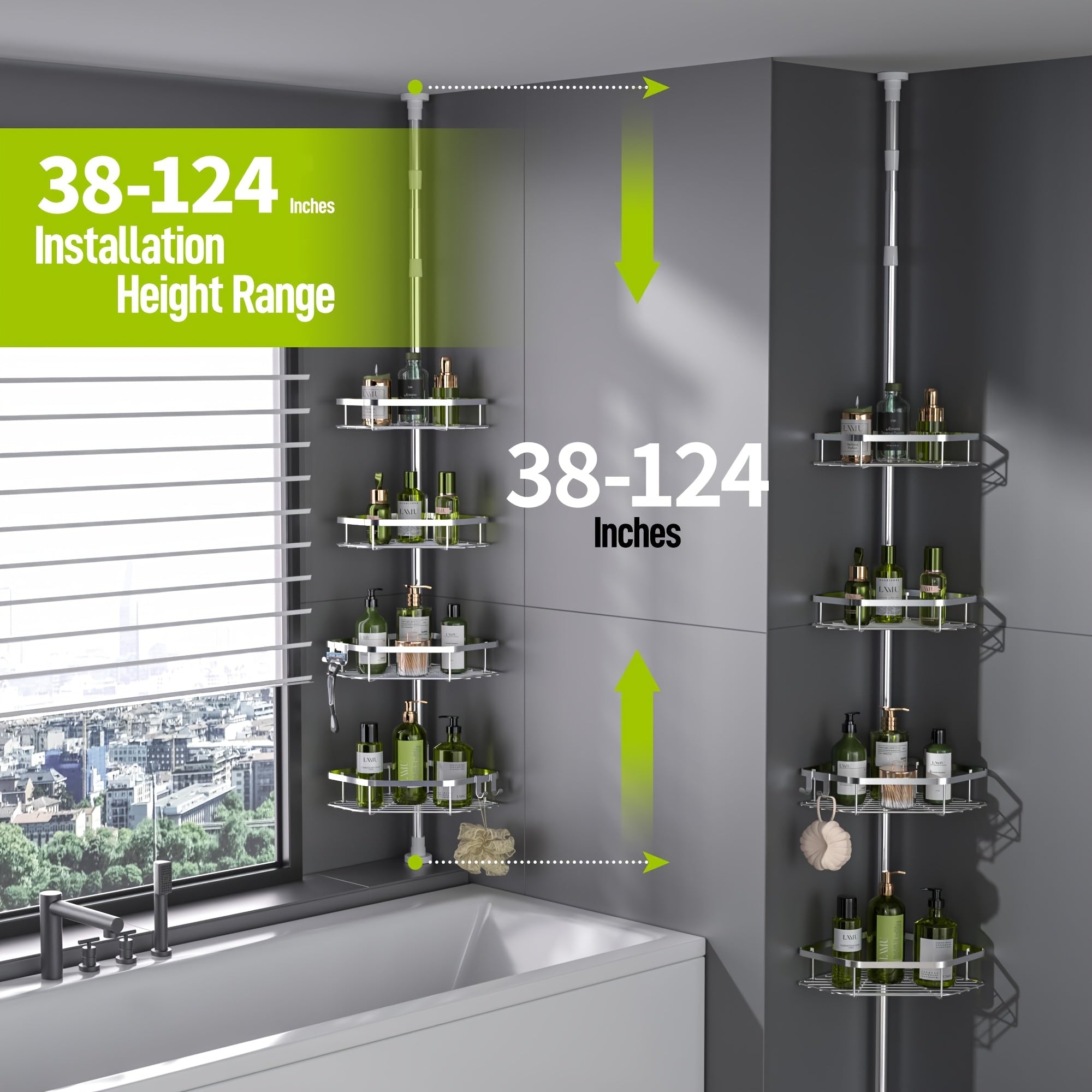 Bathroom Organizer – Corner Shower Caddy Tension Pole, Shower Caddies for Modern US Homes, clutter-free convenience, Versatile Everyday Use and Thoughtful Housewarming Gift