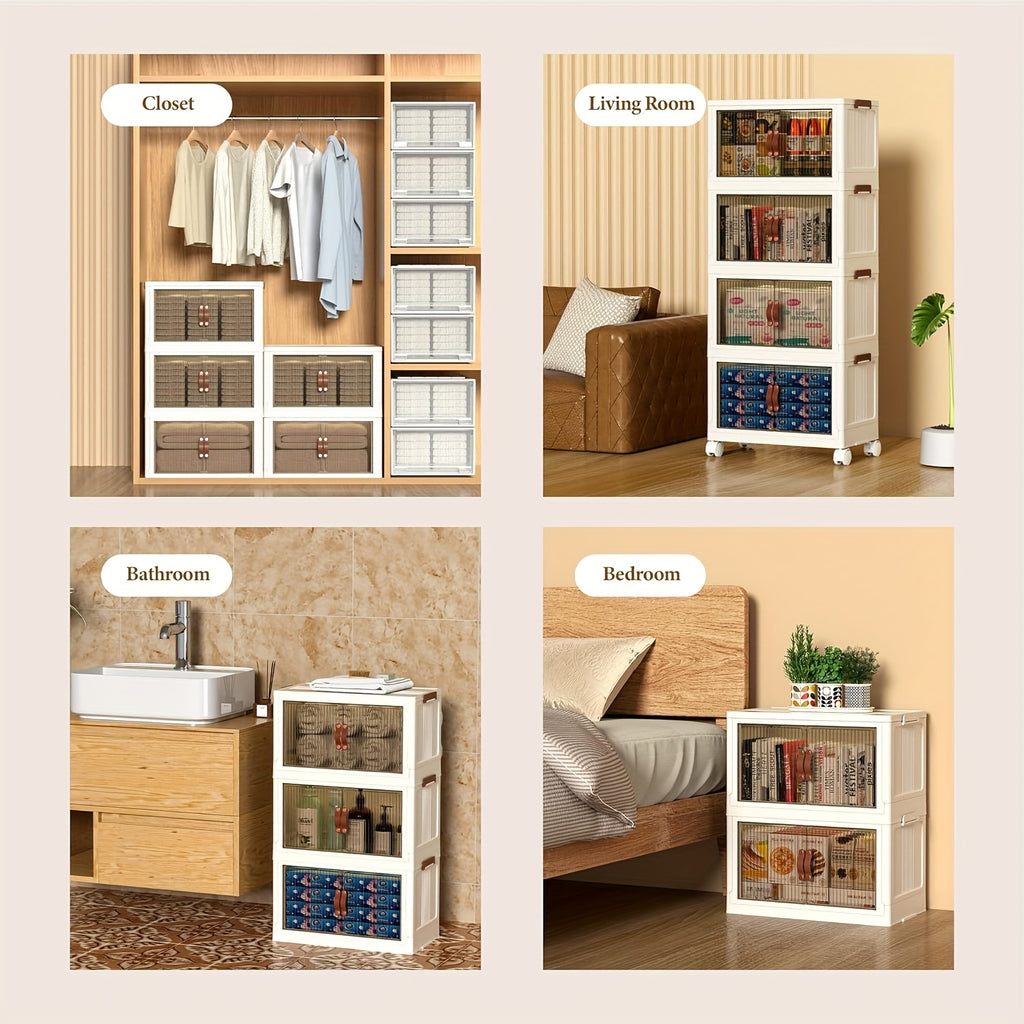 Premium 3pcs Stackable Storage Drawer – smooth-access cabinet organization, Bin with Drawers Stackable Storage Bins with Wheels Open Front Foldable Design for Home, designed for American homes, daily convenience and practical gifting