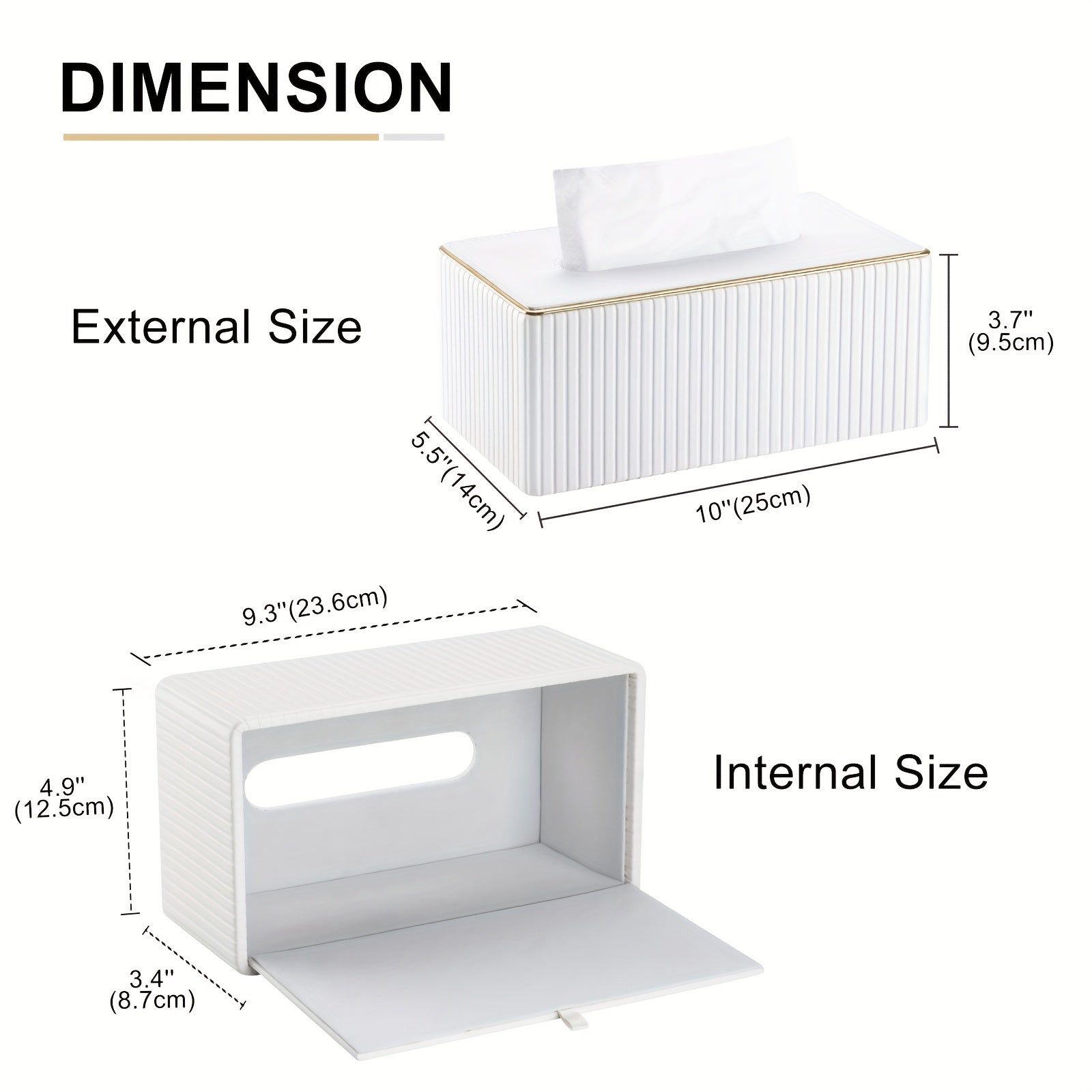 Smart Stackable Home Storage Bins – portable space-saving storage, Cream White Vertical Striped Faux Leather Tissue Box With Golden Trim Desktop Napkin Dispenser, designed for American homes, daily convenience and practical gifting