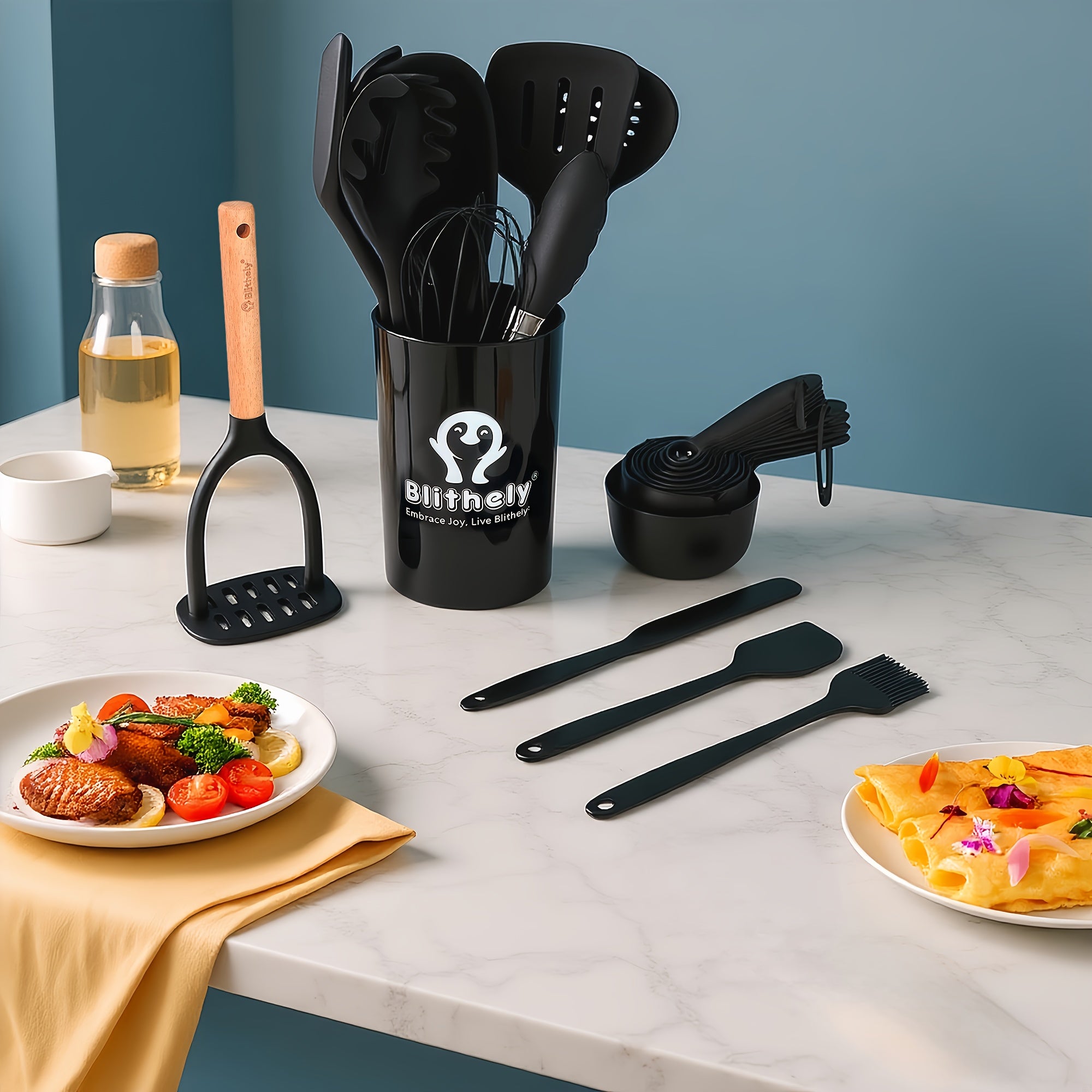 Kitchen Essential – 25pcs Set of Silicone Cooking Tools, Featuring Nonstick Utensils with Wooden Handles, Heat-Resistant Spatulas for Culinary Use, And Silicone Kitchen Gadgets Including Spo