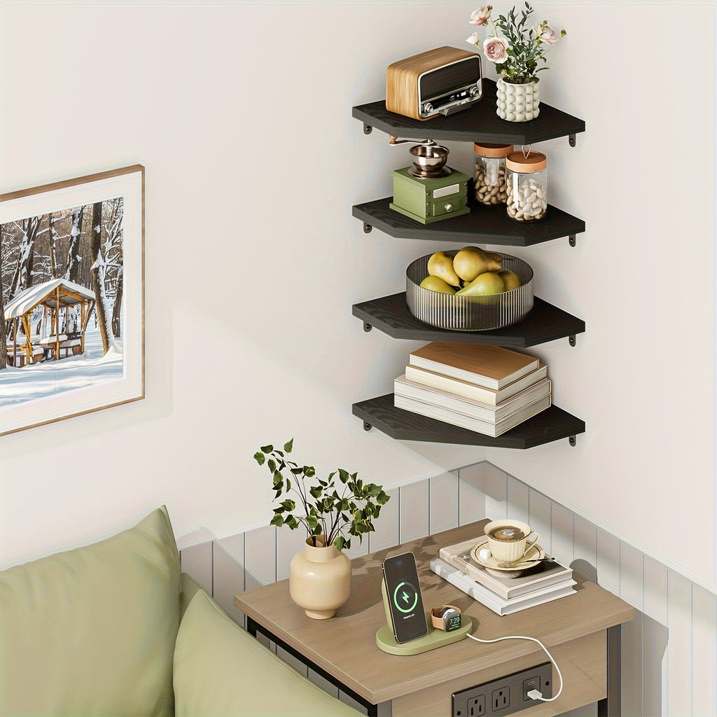 Kitchen Essential – TOMNK Wall Mounted Corner Storage Shelf, Floating Wall Unit With Edge Guard, Multifunctional Display Rack For Bedroom, Bathroom, Kitchen & Living Room, Home Wall Decor In