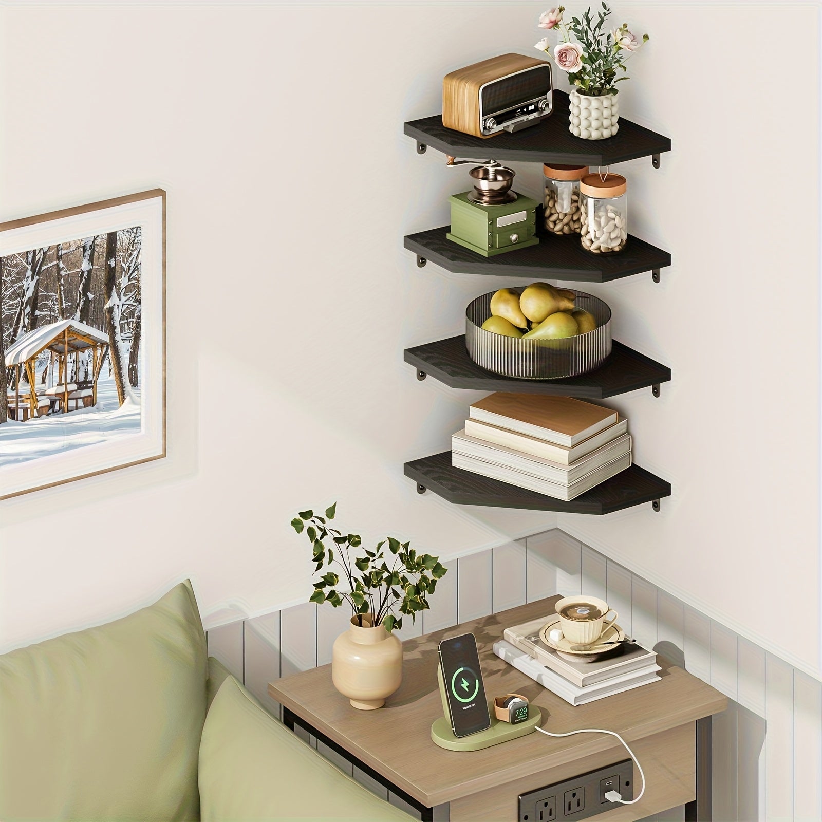 Kitchen Essential – TOMNK Wall Mounted Corner Storage Shelf, Floating Wall Unit With Edge Guard, Multifunctional Display Rack For Bedroom, Bathroom, Kitchen & Living Room, Home Wall Decor In