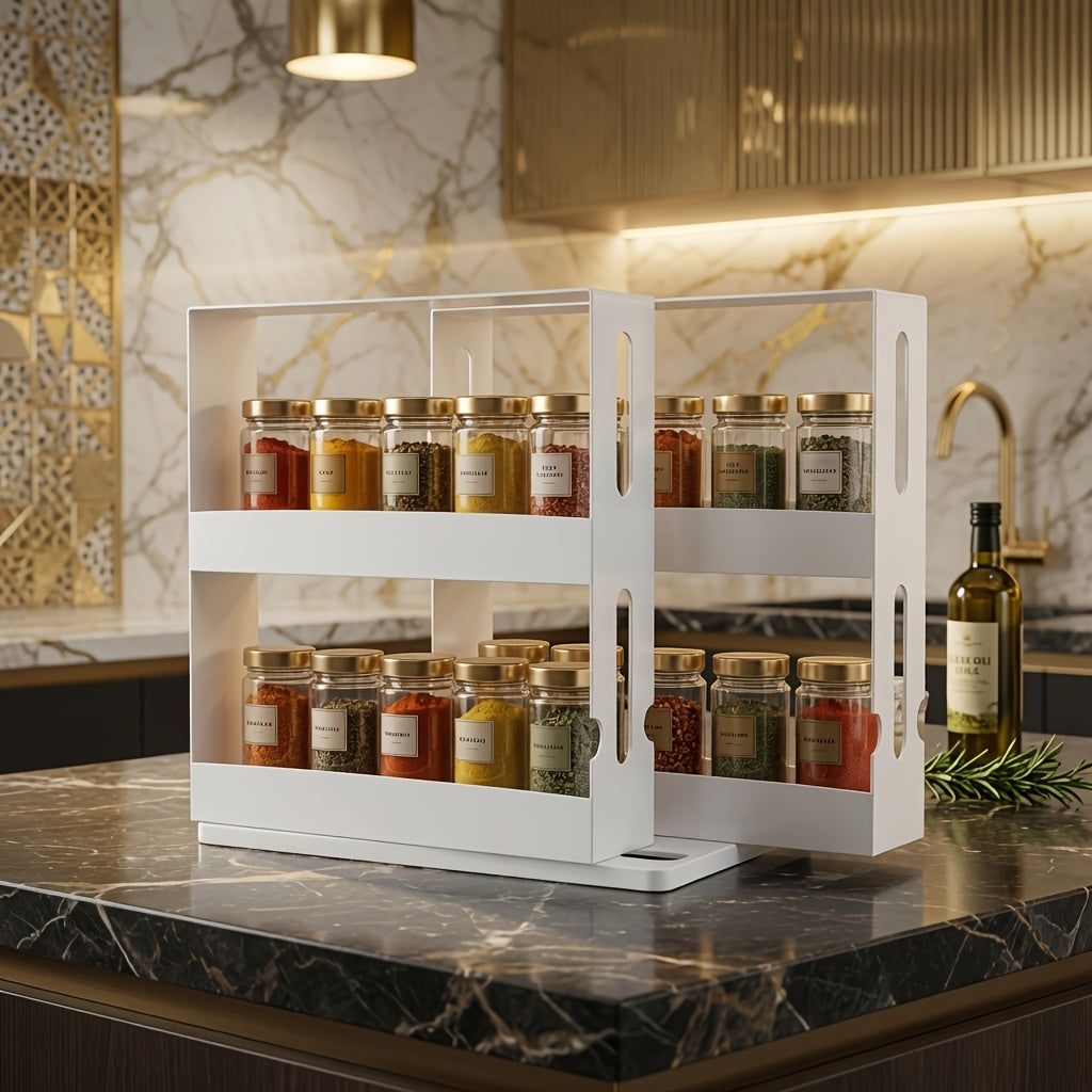 BCNVDUS Space-Saving 2-Tier Rotating Spice Rack-Odorless Plastic, Suitable for Kitchen And Bathroom Storage Necessities