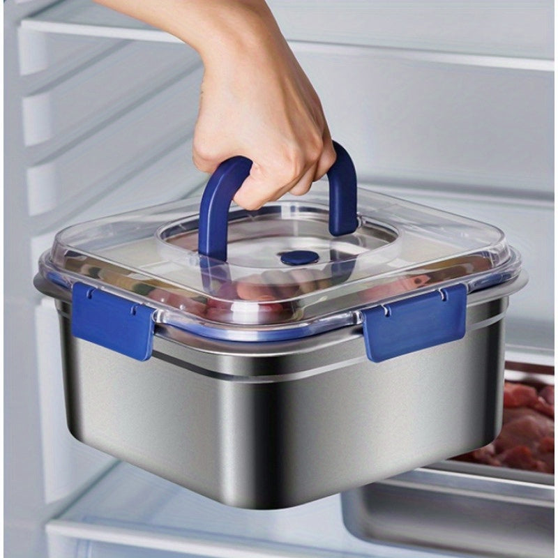 Smart Refrigerator Storage Organizer – easy-access fridge organization, Stainless Steel Food Container with Lid 60 87 Ounces with Blue Lid - Leak-proof, designed for American homes, daily convenience and practical gifting
