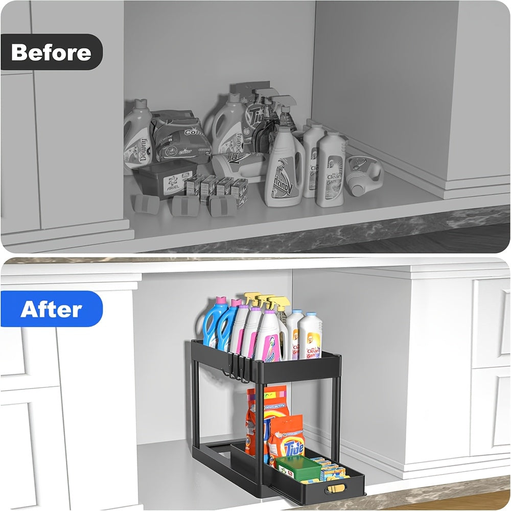 Compact 2 Tier Adjustable Home Storage Rack – durable multi-purpose storage, 1Pcs2pcs Under Sink Organizer Multi-Purpose Storage Shelf 2 Tier Sliding Cabinet Basket Multi-Purpose Kitchen, designed for American homes, daily convenience and practical g
