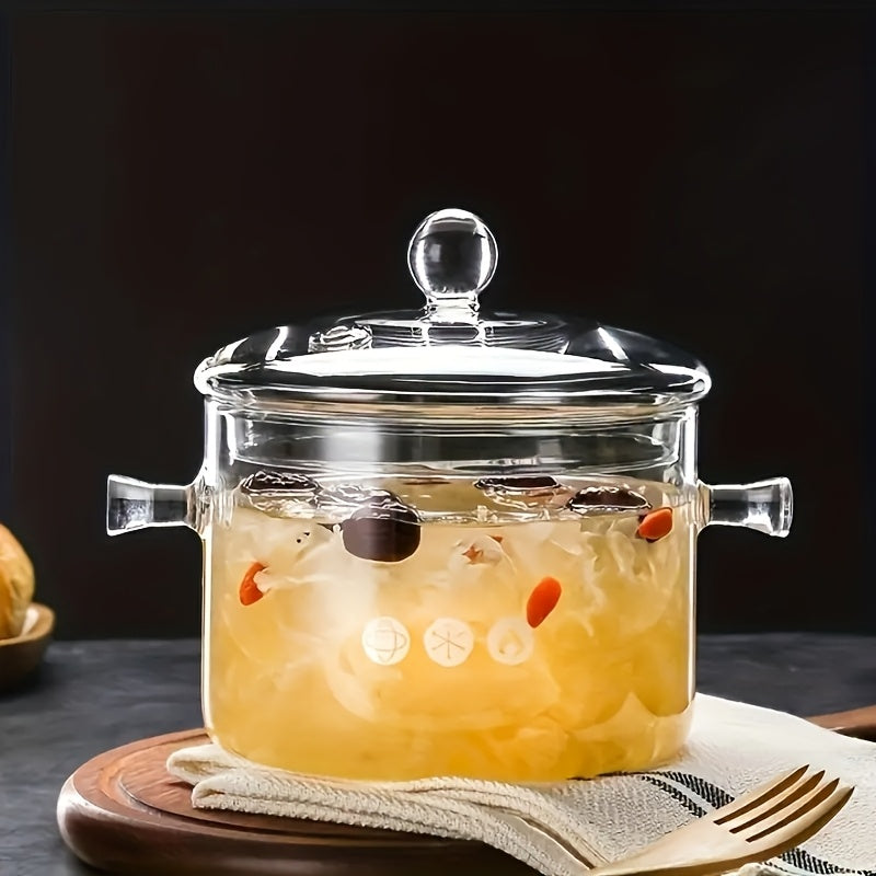 1 Set Of 2L/68oz Glass Pot with Lid, Open Cookware, Clear Soup Pot with Lid, Kitchen Small Tools, Kitchen Accessories, Kitchen Supplies, Suitable for Use In Restaurants